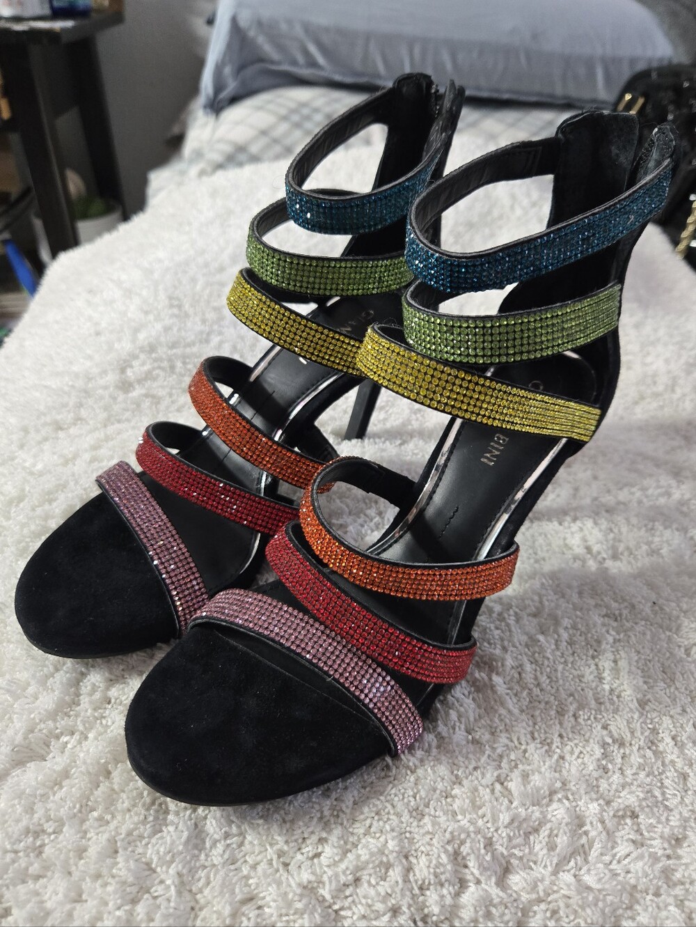 Gianni Bini Rubaleigh Rhinestone Embellished Strappy Heels Multicolor Sz 7.5